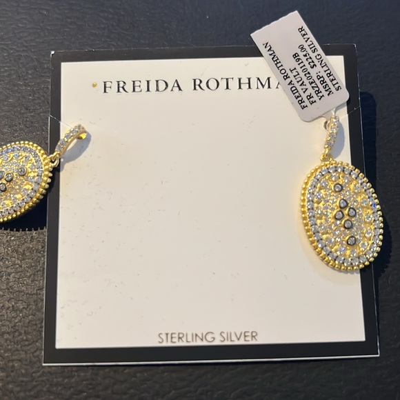 Freida Rothman 14Karat Gold Plated Sterling Silver Clover Shield Earings New - Picture 8 of 9